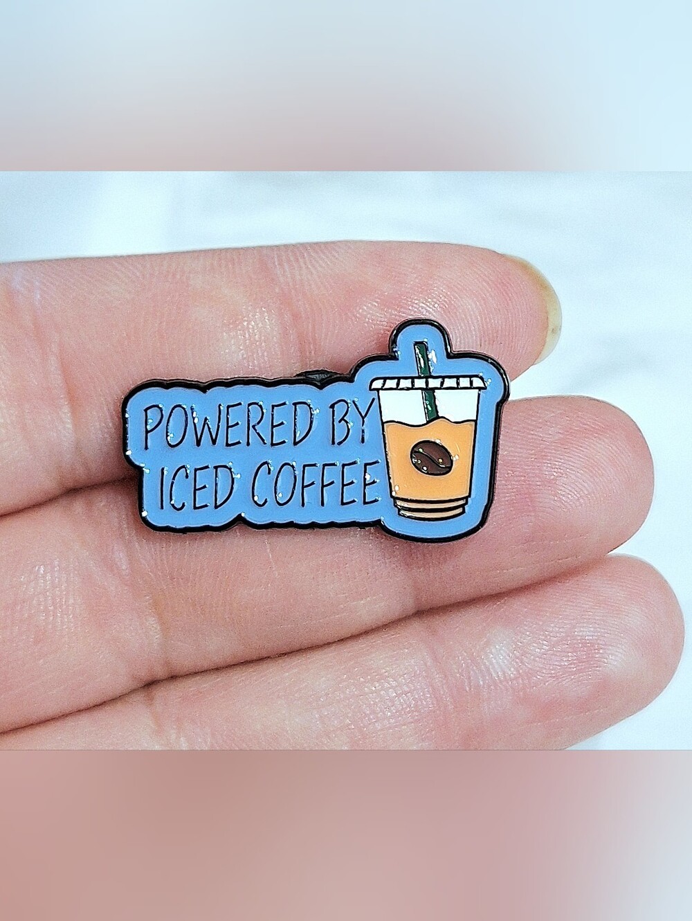 Powered by Iced Coffee Enamel Pin